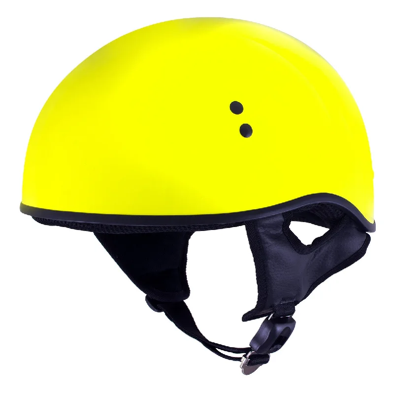 Helmet with cool padding-Outlaw T68 'The O.G.' Hi-Vis Yellow Advanced Motorcycle Skull Cap Half DOT Helmet