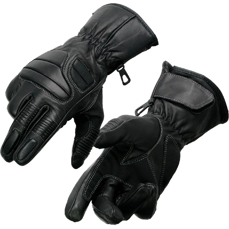 Gloves for thermal lining-Milwaukee Leather SH607 Men's Black Leather Gauntlet Padded Back Racing Motorcycle Hand Gloves W/ Reflective Piping.