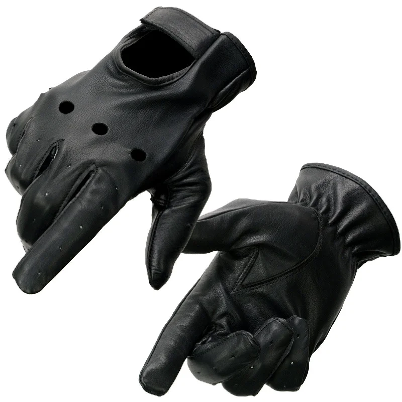 Gloves for synthetic fabrics-Milwaukee Leather SH247 Men's Black Perforated Leather Full Finger Motorcycle Hand Gloves W/ Breathable ‘Open Knuckle’