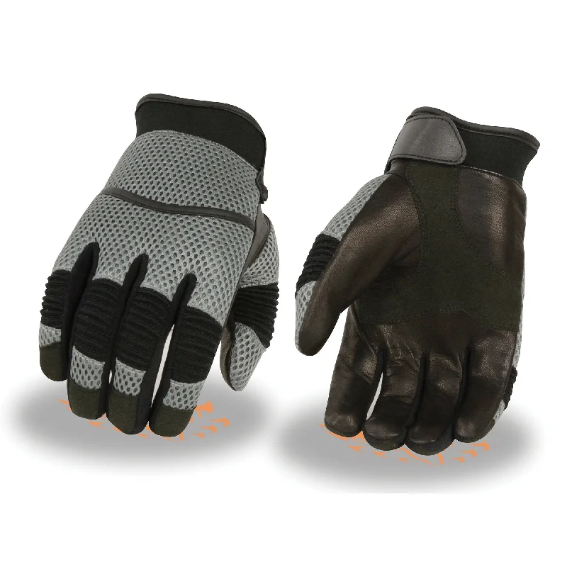 Gloves for plus sizes-Xelement XG791 Men's Black and Grey Mesh and Leather Racing Gloves