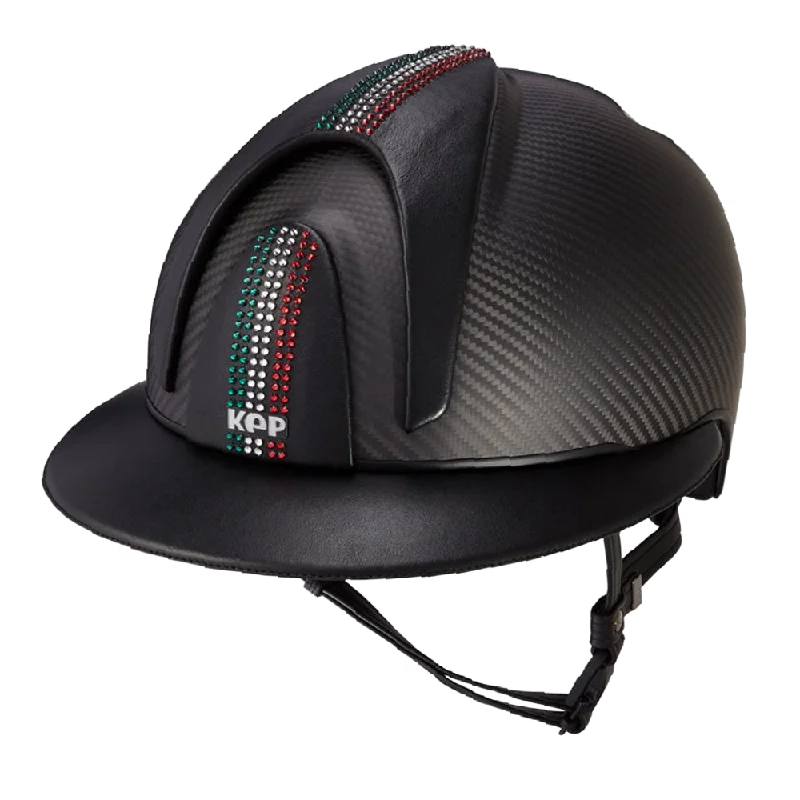 Helmet for kids biking-E-LIGHT Carbon Helmet - Matt Polo with 3 Leather Inserts & Swarovski Italian Flag by KEP