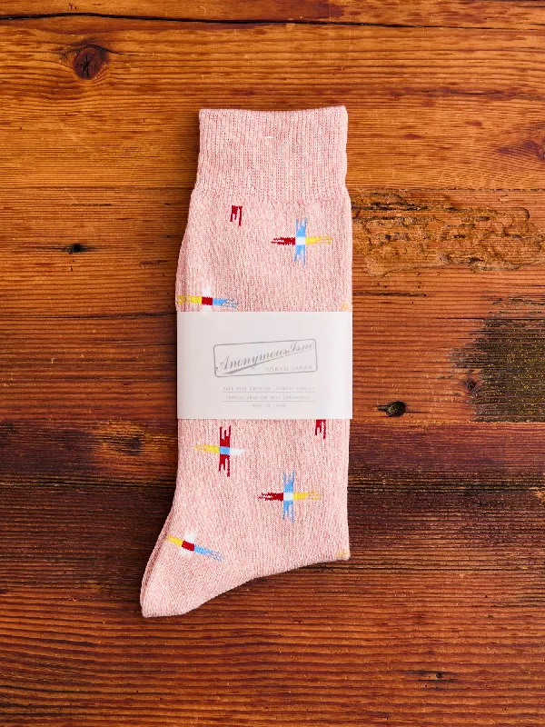 Ski socks for ski hop-Sun Cross Crew Sock in Pink