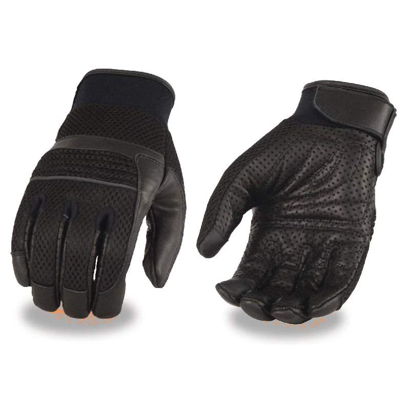 Gloves for lab work-Xelement XG7503 Men's Black Leather and Mesh Racing Gloves with i-Touch Screen Fingers