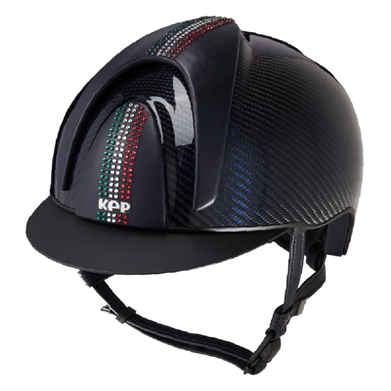 Helmet UV protection-E-LIGHT Carbon Helmet - Blue Shine with 3 Leather Inserts & Swarovski Italian Flag by KEP