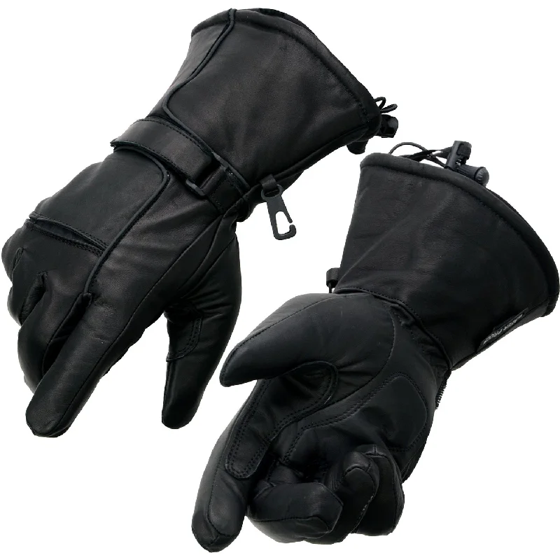 Gloves for animal prints-Milwaukee Leather Men's Black Soft Leather Gauntlet Motorcycle Hand Gloves-Waterproof Gel Palm Reflective Piping SH873