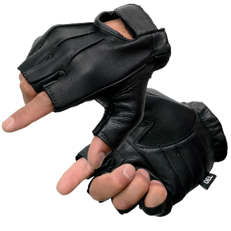 Gloves for geometric shapes-Milwaukee Leather SH878 Men's Black Leather Gel Padded Palm Fingerless Motorcycle Hand Gloves ‘Welted Genuine USA Deerskin’