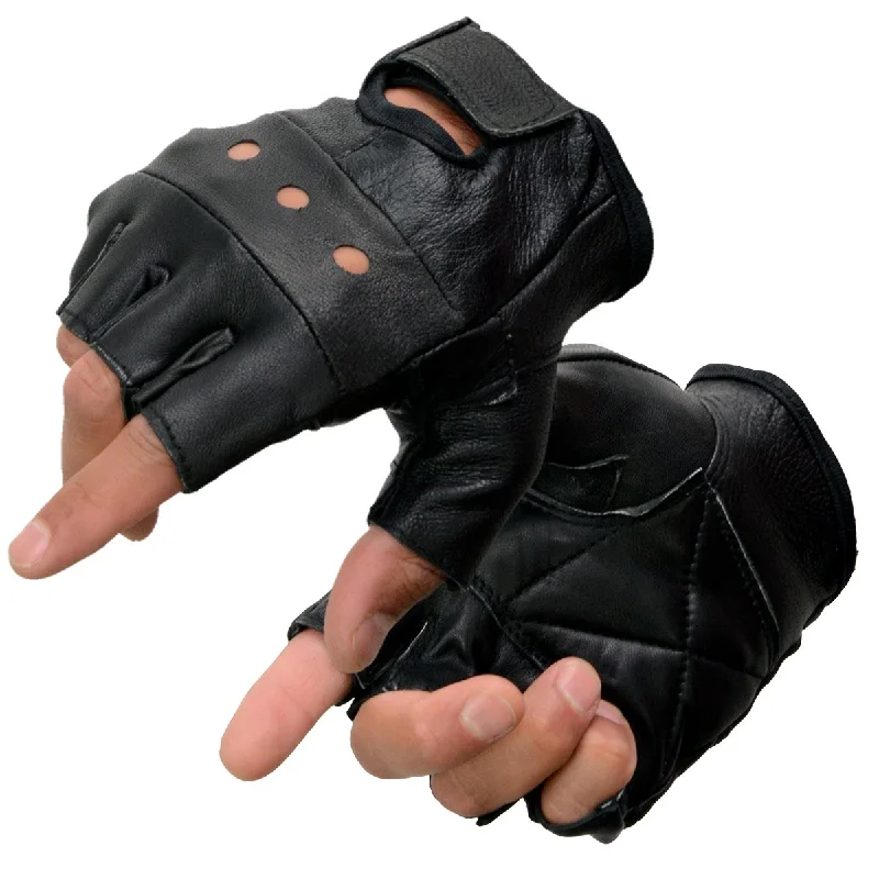 Gloves for leather material-Milwaukee Leather SH355 Men's Motorcycle Black Leather Fingerless Gloves with Gel Palm