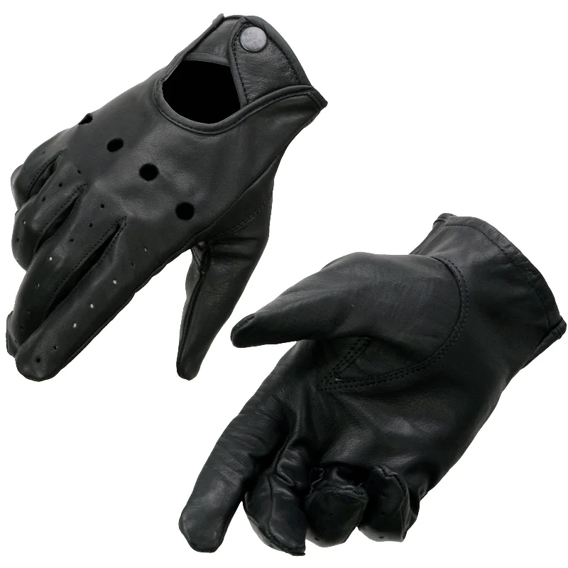 Gloves for thin layers-Milwaukee Leather SH729 Men's Black Perforated Leather Full Finger Motorcycle Hand Gloves W/ Breathable ‘Open Knuckle’