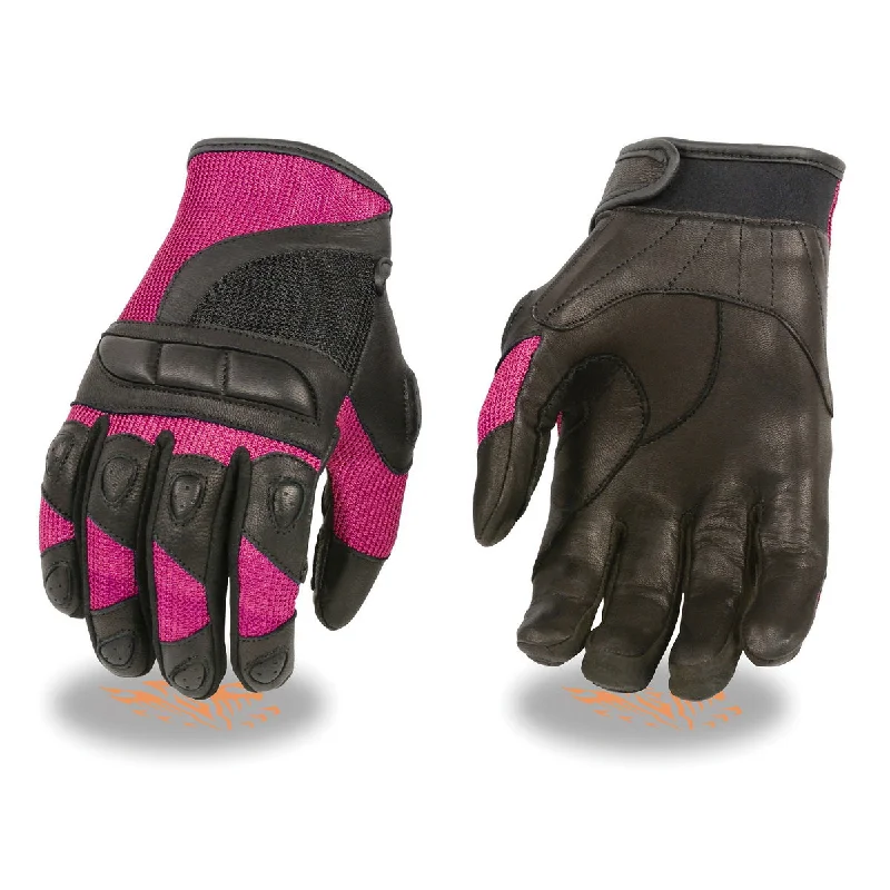 Gloves for waterproofing-Xelement XG7740 Women's Black with Hot Pink Leather and Mesh Racing Gloves