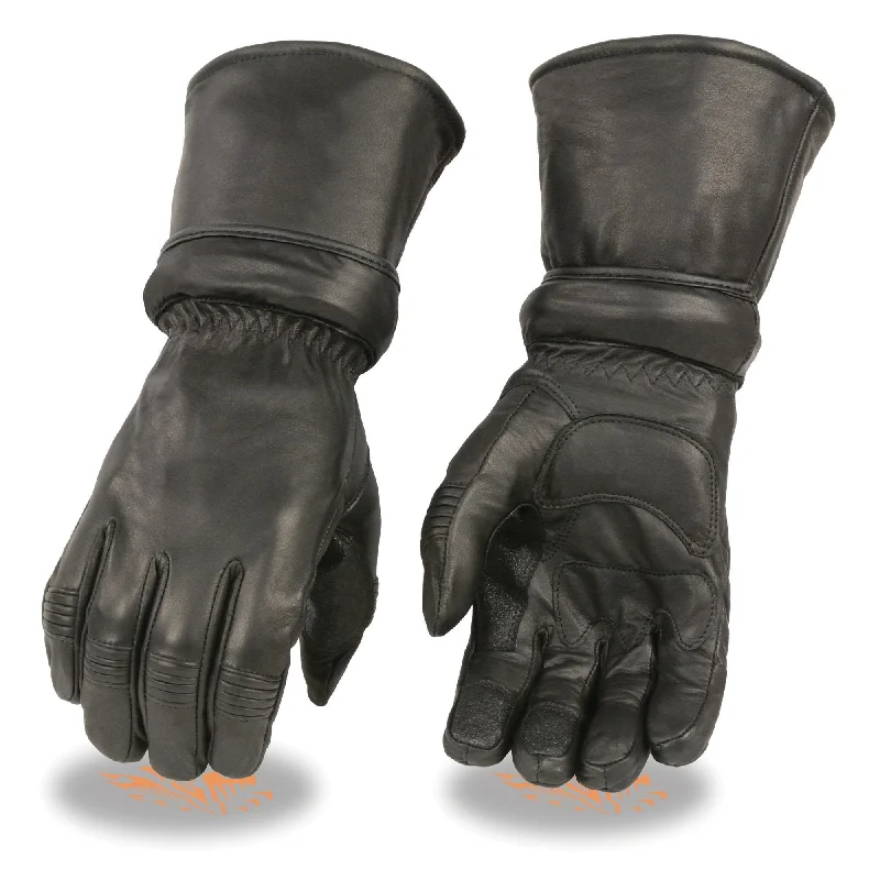 Gloves for lightweight wear-Xelement XG710 Men's Black Leather Gauntlet Gloves with Gel Palm