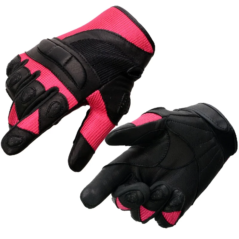 Gloves for logo branding-Milwaukee Leather MG7740 Women's Black Leather and Hot Pink Mesh Racing Motorcycle Gloves W/ Padded Knuckle and Fingers