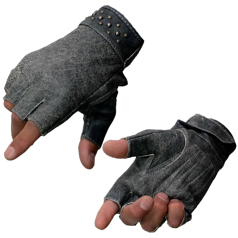 Gloves for classic appeal-Milwaukee Leather MG7761 Women's Grey Leather Gel Palm Fingerless Motorcycle Hand Gloves W/ Stylish ‘Wrist Detailing’