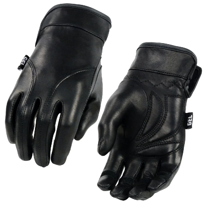 Gloves for breathability-Xelement XG7700 Women's Black Leather Gel Palm Lightweight Motorcycle Hand Gloves W/ Open Wrist Expansion