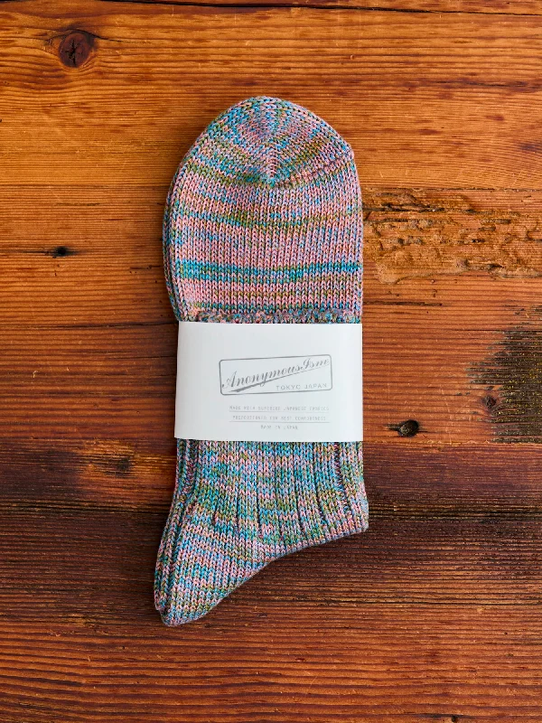 Ski socks for ski glide-Melange Quarter Length Sock in Aqua Blue