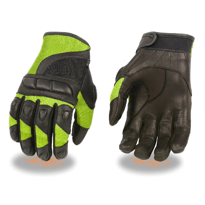 Gloves for small hands-Xelement Leather XG7740 Women's Black Leather and Neon Green Mesh Racing Motorcycle Gloves W/ Padded Knuckle and Fingers