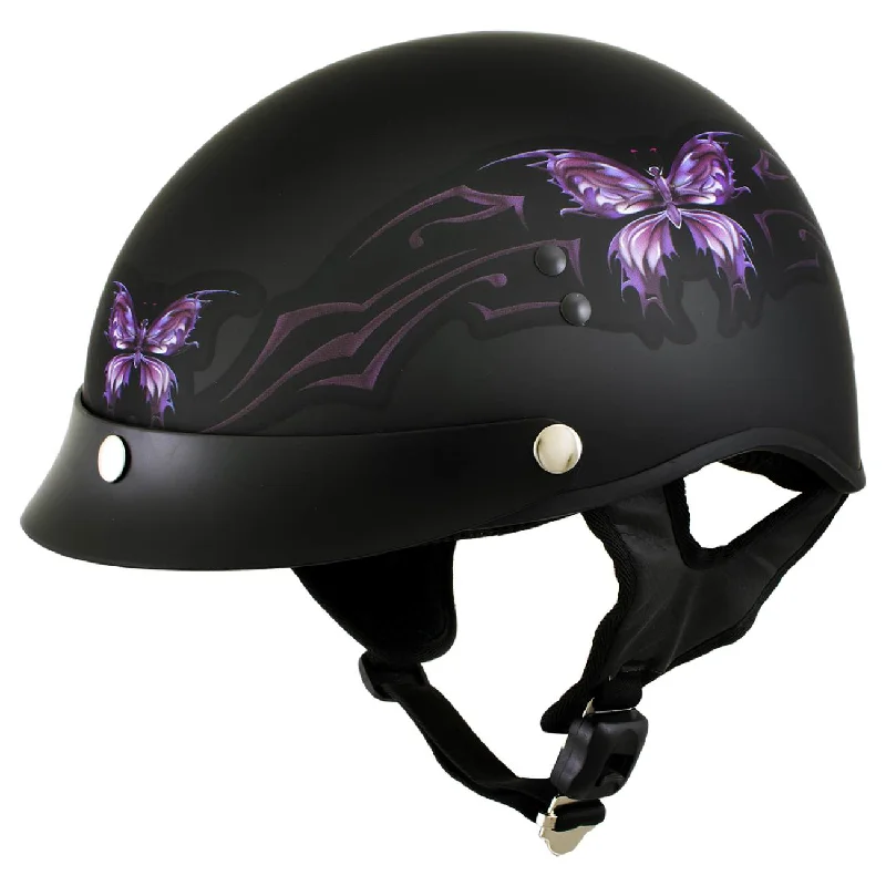 Helmet with sleek style-Outlaw T70 'Purple Butterfly' Advanced DOT Motorcycle Half Face Helmet