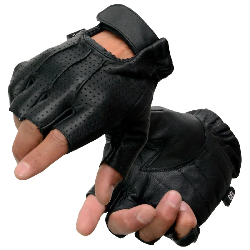 Gloves for cotton blends-Milwaukee Leather SH357 Men's Black Leather Gel Padded Palm Fingerless Motorcycle Hand Gloves W/ ‘Welted Perforated Leather’