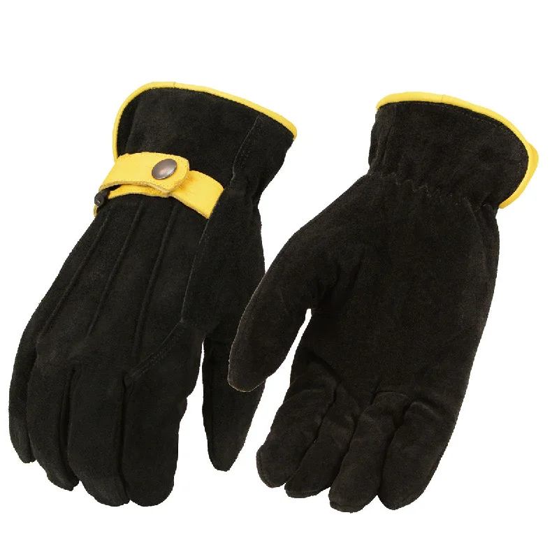 Gloves for cleaning kits-M Boss Apparel BOS37558 Men's Black and Tan Leather Deer Skin Gloves