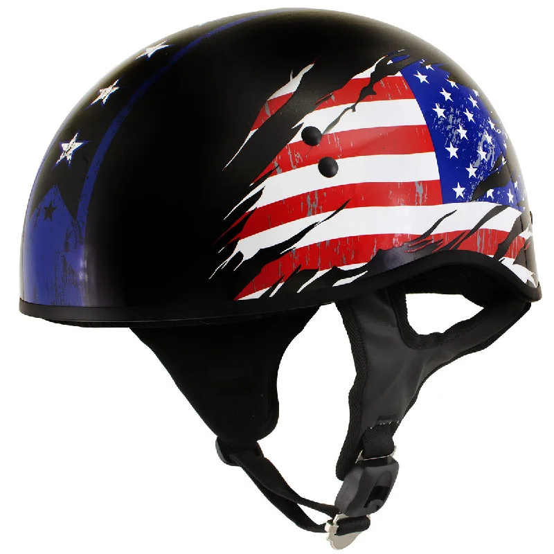 Helmet with soft fit-Hot Leathers American Flag Black Glossy Motorcycle Skull Cap Half Helmet for Men and Women DOT Approved HLT68