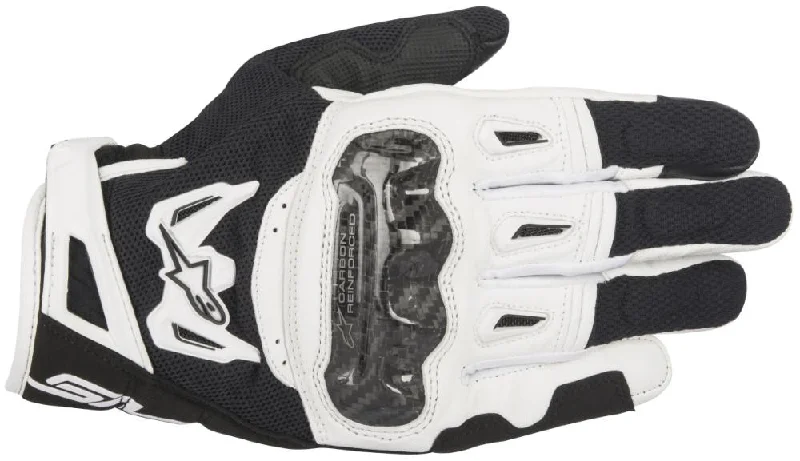 Gloves for construction-Alpinestars Men’s SMX-2 Air Carbon v2 Black and White Gloves