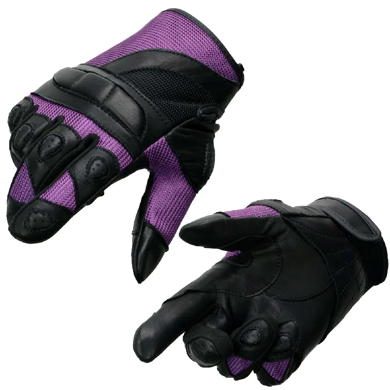 Gloves for green shades-Milwaukee Leather SH802 Women's Black and Purple Leather with Mesh Combo Racing Gloves