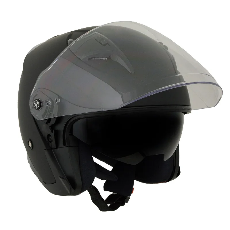 Helmet with high comfort-Milwaukee Performance Helmets MPH9805DOT 'Shift' Open Face 3/4 Matte Black Helmet for Men and Women Biker with Drop Down Tinted Visor