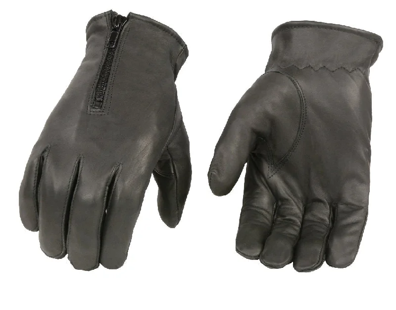 Gloves for men-Xelement XG37531 Men's Black Unlined Leather Gloves with Zipper Closure