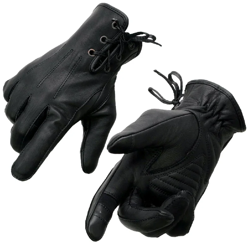 Gloves for trendy looks-Milwaukee Leather MG7770 Women's Black Leather ’I - Touchscreen Compatible’ Laced Wrist Motorcycle Hand Gloves W/ Gel Palm