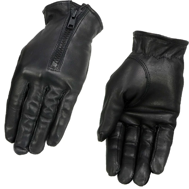 Gloves for extra large-Xelement XG37536 Ladies Black Unlined Leather Gloves with Zipper Closure