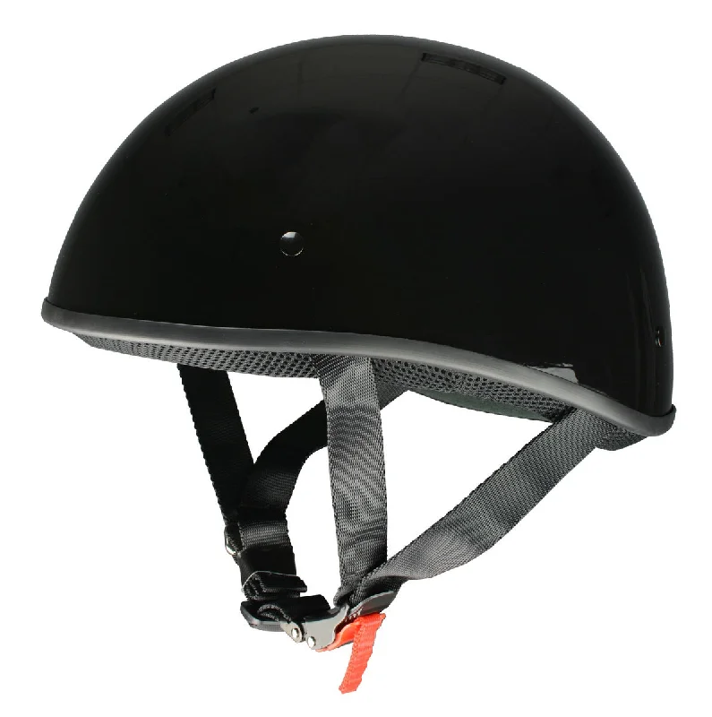 Helmet with cool straps-Milwaukee Helmets Bare Bones Glossy Black Half Motorcycle Helmet for Men and Women DOT Approved MPH9711DOT