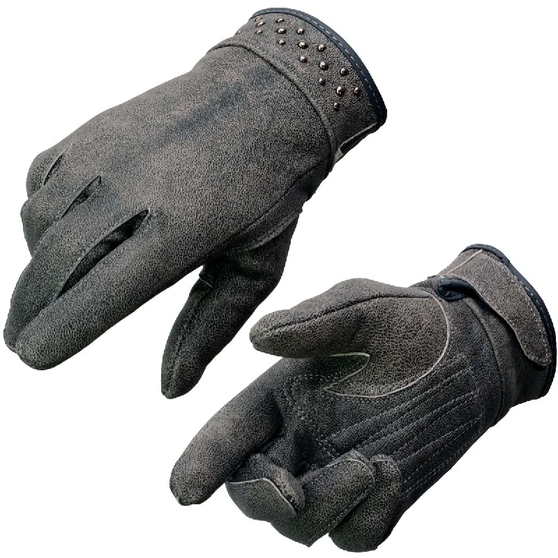 Gloves for formal events-Milwaukee Leather MG7760 Women's Distressed Grey Leather Gel Palm Motorcycle Hand Gloves W/ Stylish ‘Wrist Detailing’