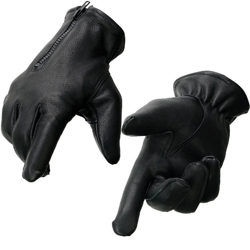 Gloves for neutral colors-Milwaukee Leather SH866 Men's Black Thermal Lined Deerskin Motorcycle Hand Gloves W/ Wrist Zipper Closure