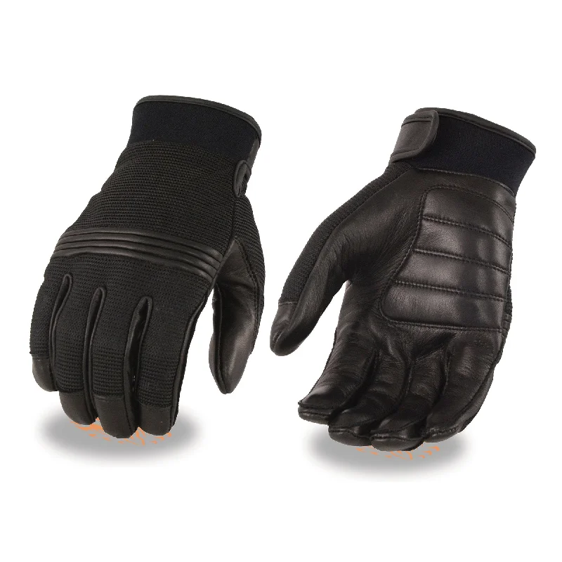 Gloves for windproofing-Xelement XG7517 Men's 'Flex Knuckles' Black Leather and Mesh Perforated Gloves