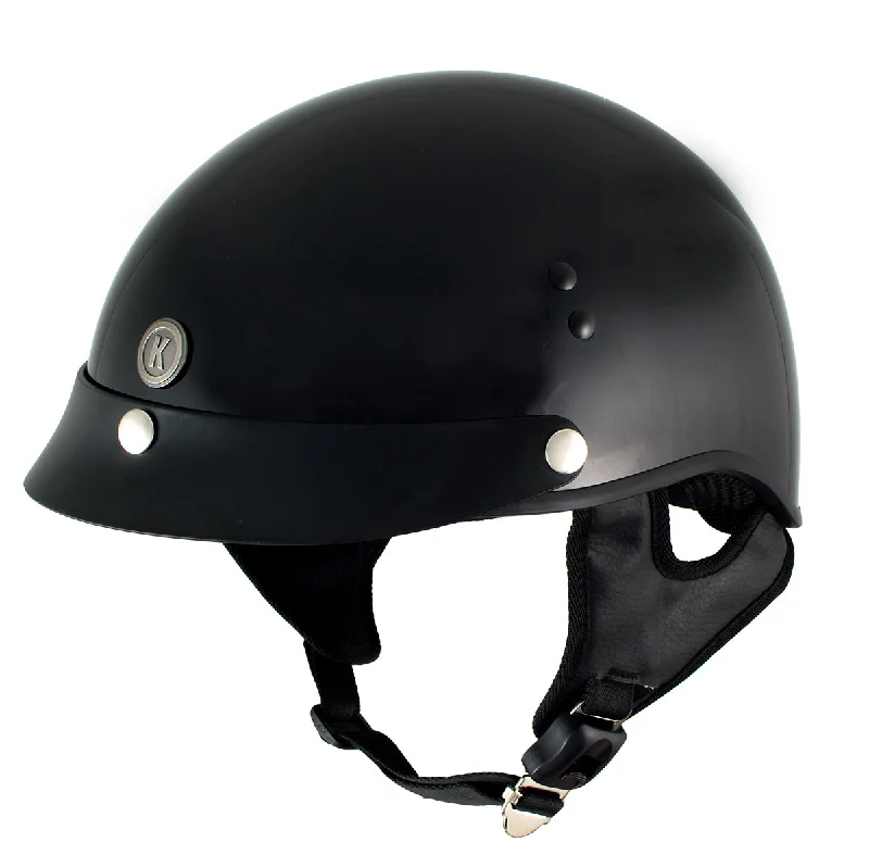 Helmet with sleek straps-Klutch K-3 'Cruise' Gloss Black Half Face Motorcycle Helmet with Snap On Visor