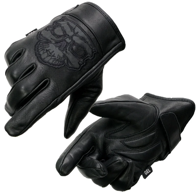 Gloves for art projects-Milwaukee Leather MG7571 Men's Black ‘Col-Tec’ Leather ‘Reflective Skull’ Motorcycle Hand Gloves W/ Gel Padded Palm