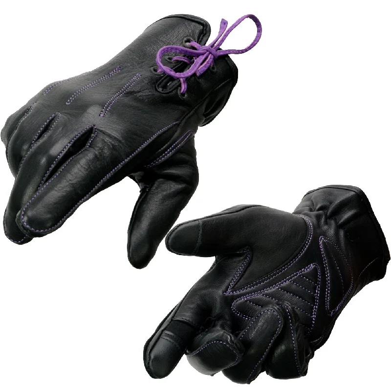 Gloves for bold fashion-Milwaukee Leather MG7771 Women's Black/ Purple ’I - Touchscreen Compatible’ Laced Wrist Motorcycle Hand Gloves W/ Gel Palm