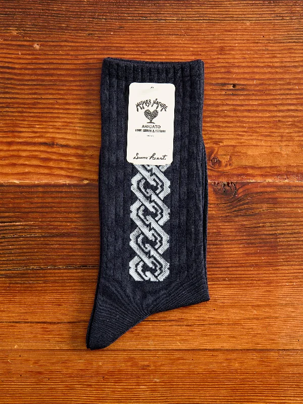 Ski socks for ski start-"Yoshiwara Tsunagi" Socks in Dark Navy