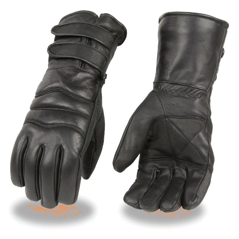 Gloves for water resistance-Xelement XG233 Men's Black Leather Gauntlet Gloves with Double Strap