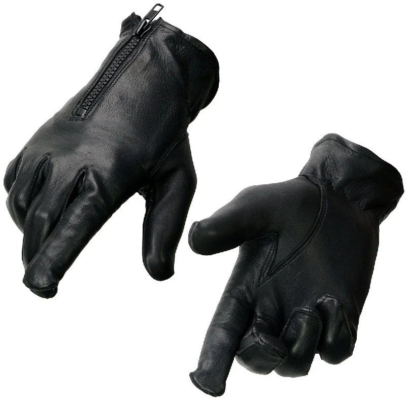 Gloves for striped patterns-Milwaukee Leather SH867 Men's Black Unlined Deerskin Lightweight Motorcycle Hand Gloves W/ Wrist Zipper Closure