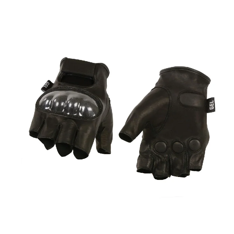 Gloves for medical use-Milwaukee Leather SH194 Men's Black 'Hard Knuckles' Fingerless Gloves with Gel Palm