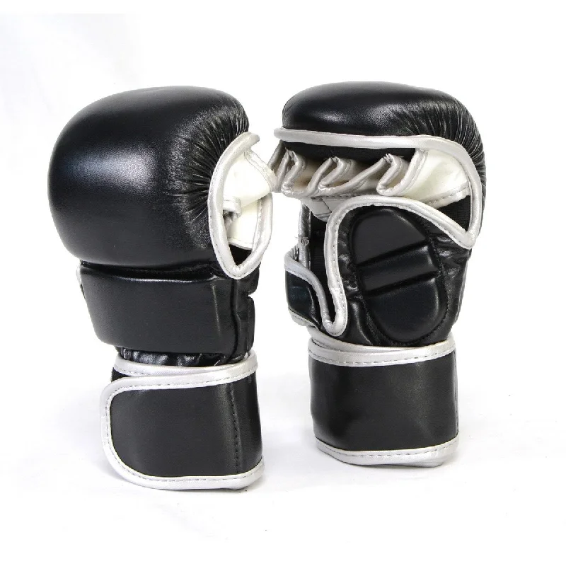 Gloves for expos-X-Fitness XF2001 7 oz MMA Hybrid Sparring Gloves-BLK/SILVER