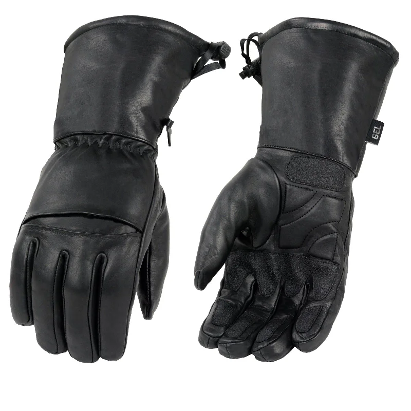 Gloves for fleece lining-Milwaukee Leather Men's Black Gauntlet Motorcycle Hand Gloves-Black Leather Waterproof Gel Palm Soft Skin-SH292