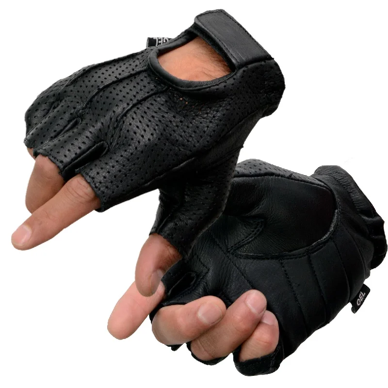 Gloves for floral designs-Milwaukee Leather SH877 Men's Black Welted USA Deerskin Leather Gel Padded Palm Fingerless Motorcycle Hand Gloves