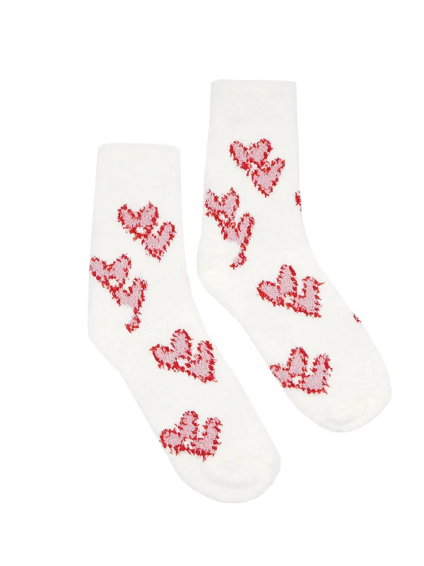 Ski socks for ski stitches-Valentine's Day Pink and Red Heart Fuzzy Socks