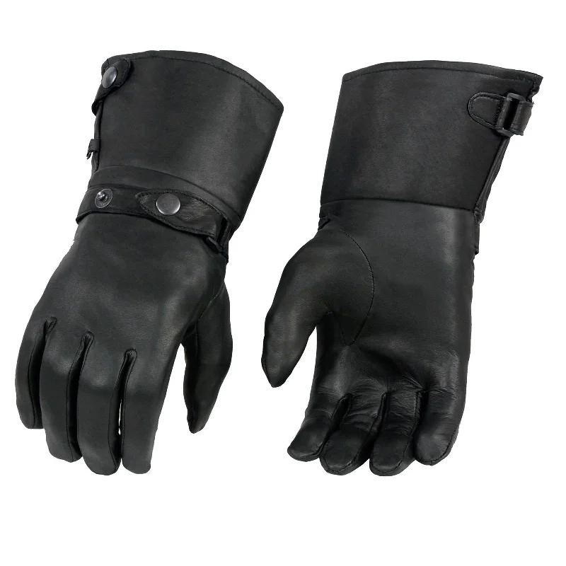 Gloves for latex gloves-Milwaukee Leather Men's Gauntlet Motorcycle Hand Gloves-Black Leather Long Cuff Snap Closure Thermal Lined-SH264