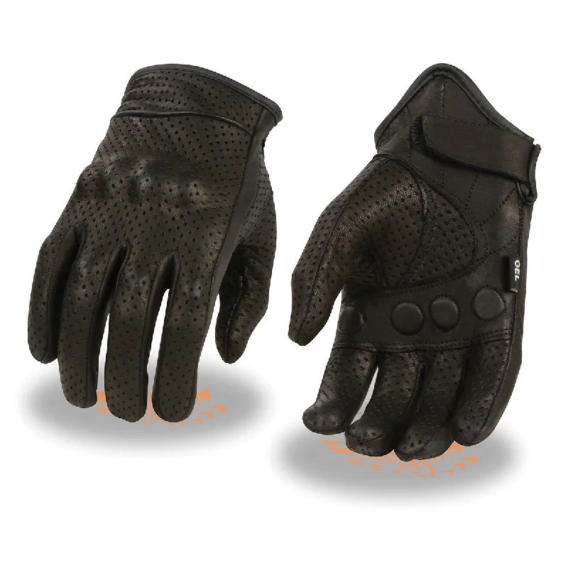 Gloves for cooking kits-Milwaukee Leather SH810 Men's Black Perforated Leather Gloves with Knuckle Protection