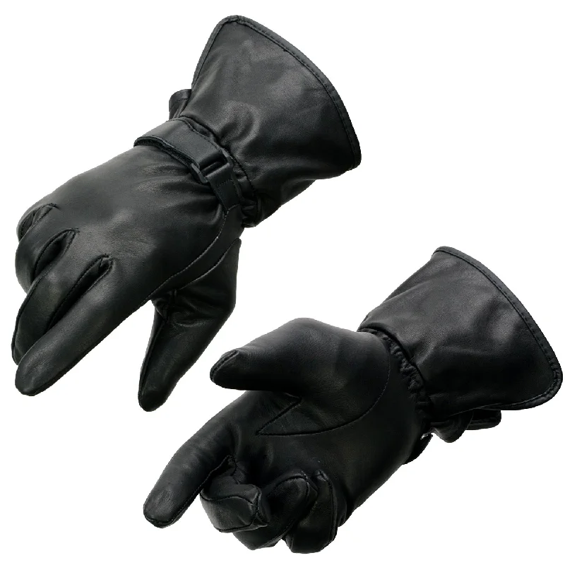 Gloves for work attire-Milwaukee Leather MG7725 Women's Black Leather Gauntlet Motorcycle Gloves w/ Wrist Strap Closure