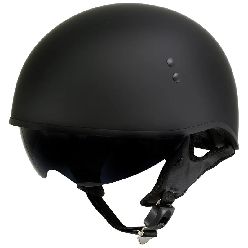 Helmet with cool padding-Outlaw T-72 'Black Widow' Flat Black Motorcycle Half Helmet with Drop Down Visor