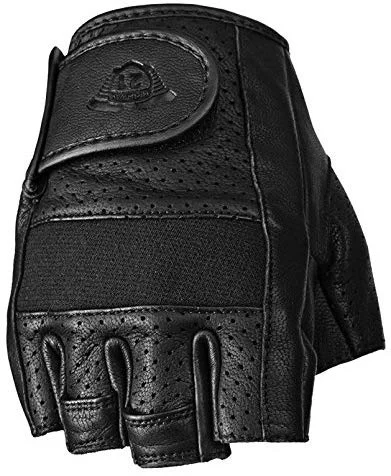 Gloves for school projects-Highway 21 Half Jab Perforated Men's Black Leather Fingerless Gloves