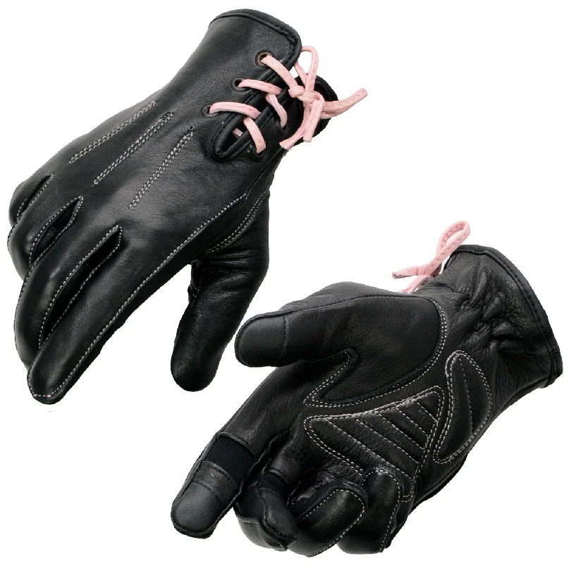 Gloves for ombre effects-Milwaukee Leather MG7772 Women's Black/ Fuchsia ’I - Touchscreen Compatible’ Laced Wrist Motorcycle Hand Gloves W/ Gel Palm